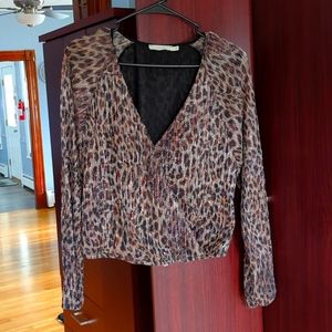 Sparkle leopard sheer blouse